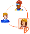Illustration of three figures in a frontline team