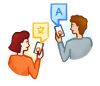 Illustration of two Zello users translating a message